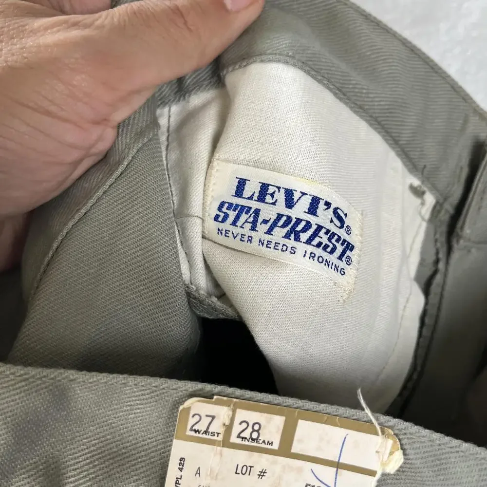 Vintage Levi's STA-PREST Pants Mens 27x28 Green Straight Wrinkle Resistant Big E
